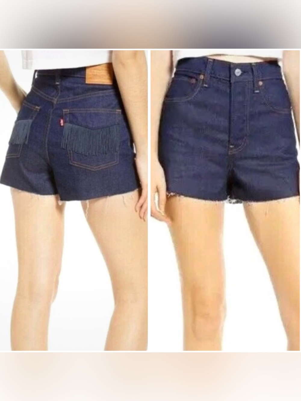 Levi's Dark Blue Denim Fringe Back-Pocket Shorts